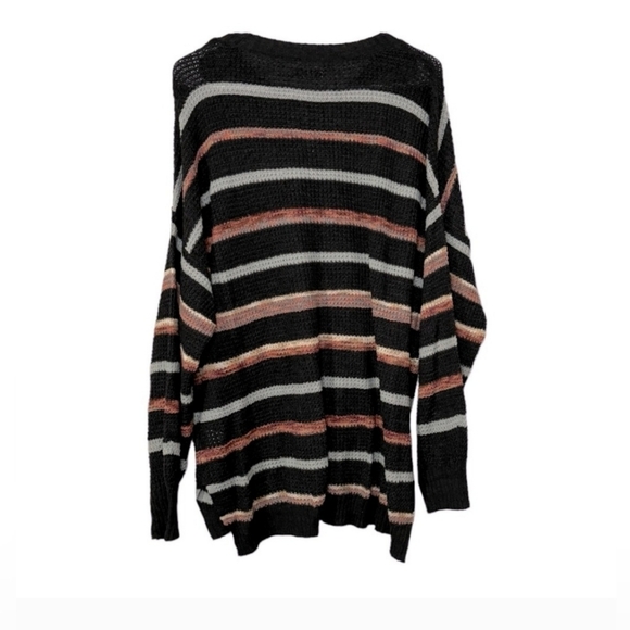 American Eagle striped 4 button henley cotton knit oversized sweater top medium - Picture 5 of 13